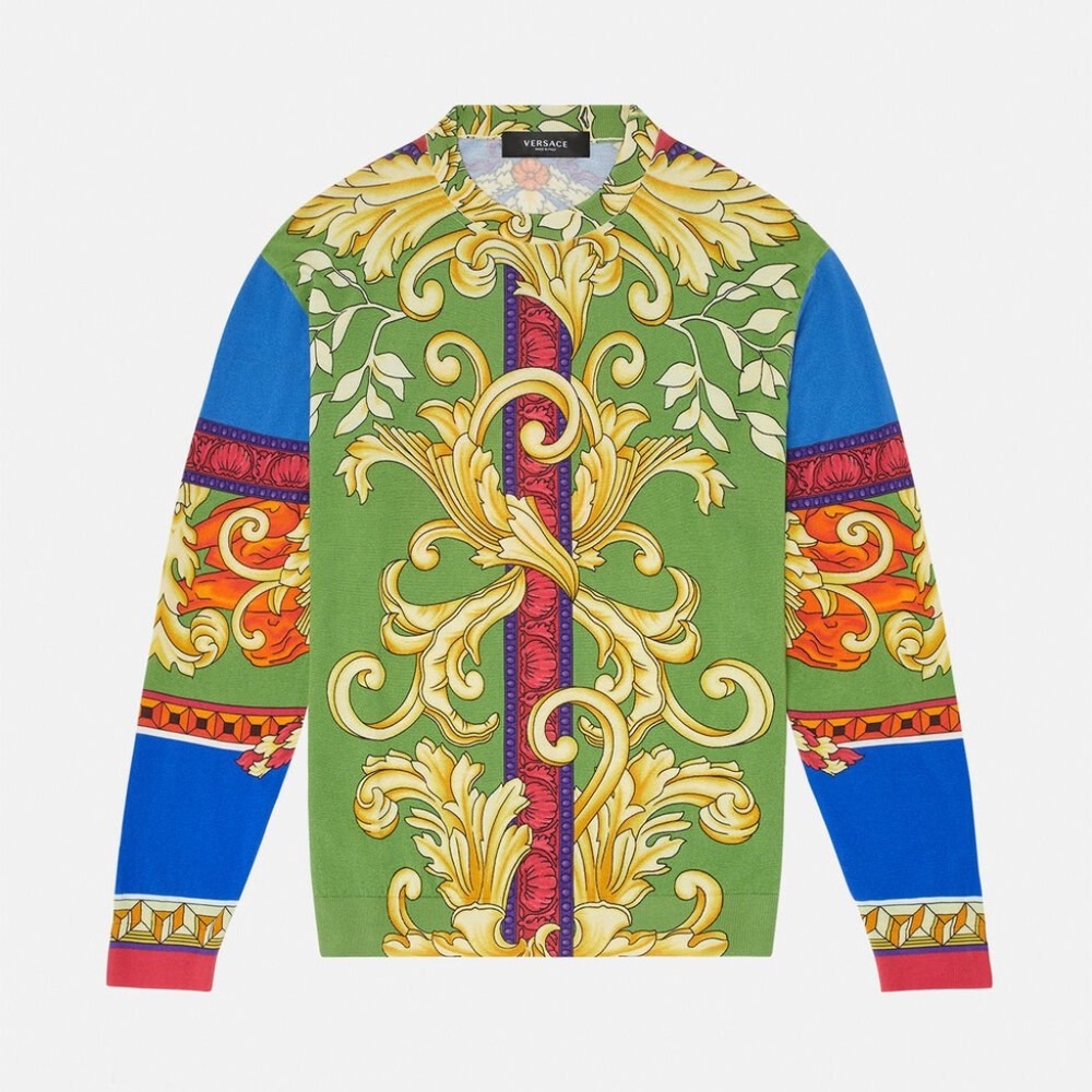 Authentic Versace sz M 100% SILK Barocco Renaissance Print Sweater Men's48